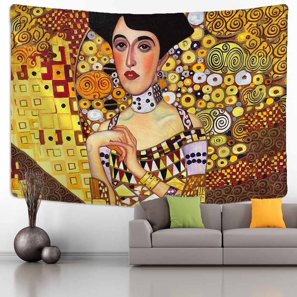 Gustav Klimt  Tapestry Wall Hanging Kiss Of Gold Abstract Art Decoration Polyester Blanket Yoga Mat Home Bedroom Art - KiwisLove