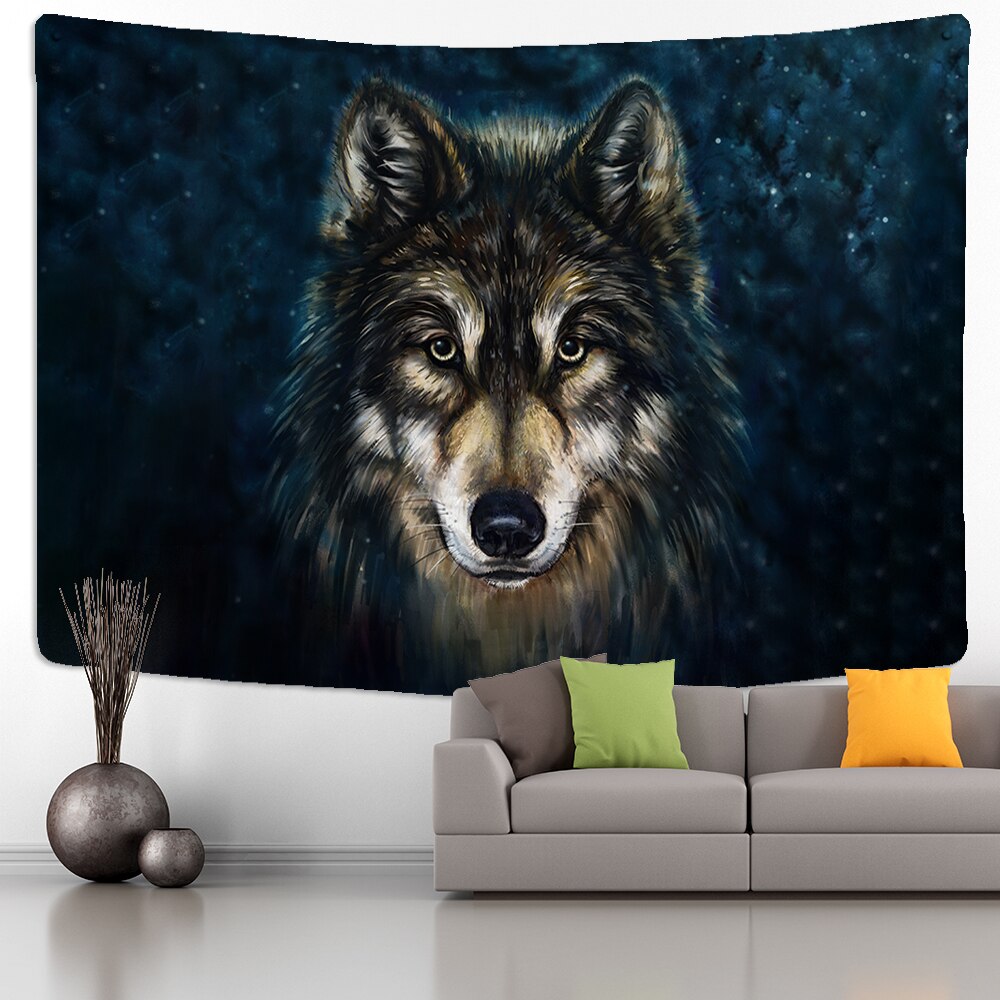 Wolf&#39;s Gaze Holy Animals Tapestry Tribal Animal Decoration Wall Hanging Wall Tapestry Home Decor Textile - KiwisLove