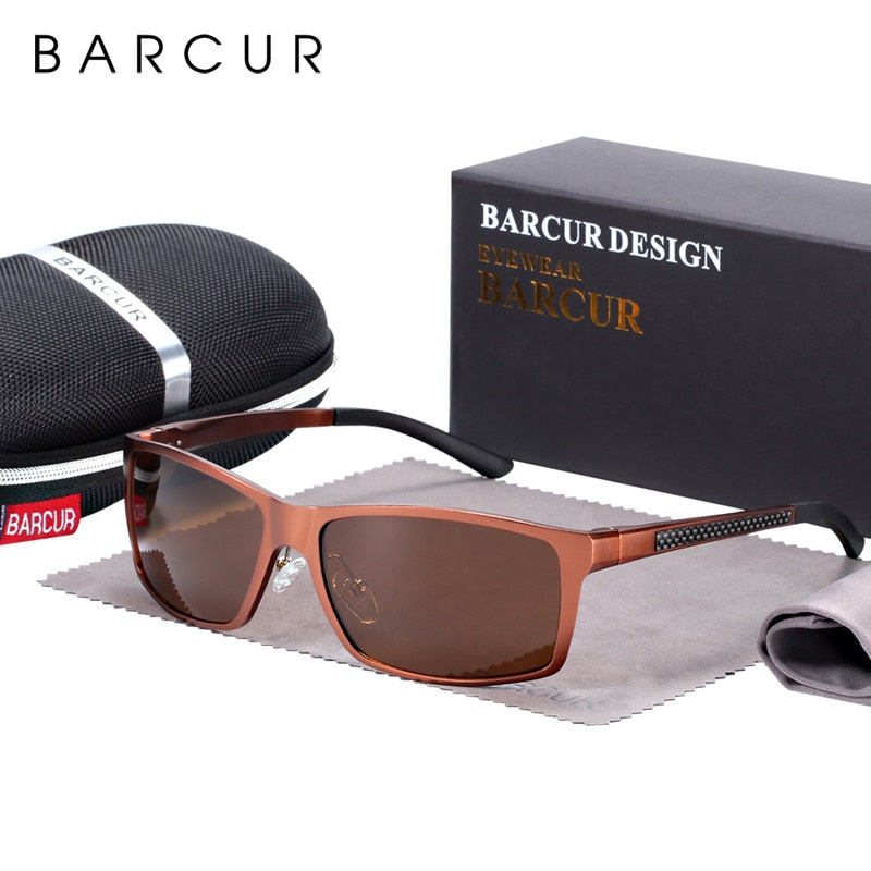 BARCUR Classic Square Polarized Sunglasses Men Aluminium Driving Sun glasses Male Shades Oculos de sol masculino - KiwisLove