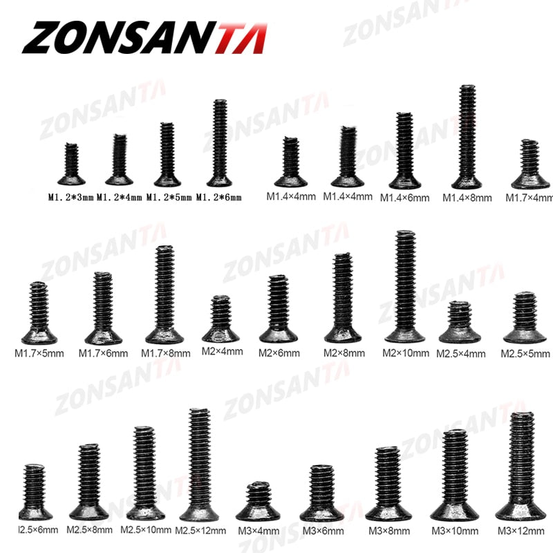 840pcsCountersunk Flat Head Phillips Screw set M1.2 M1.4 M1.6 M2 M2.5 M3 Glasses computer notebook laptop small mini screws kit - KiwisLove
