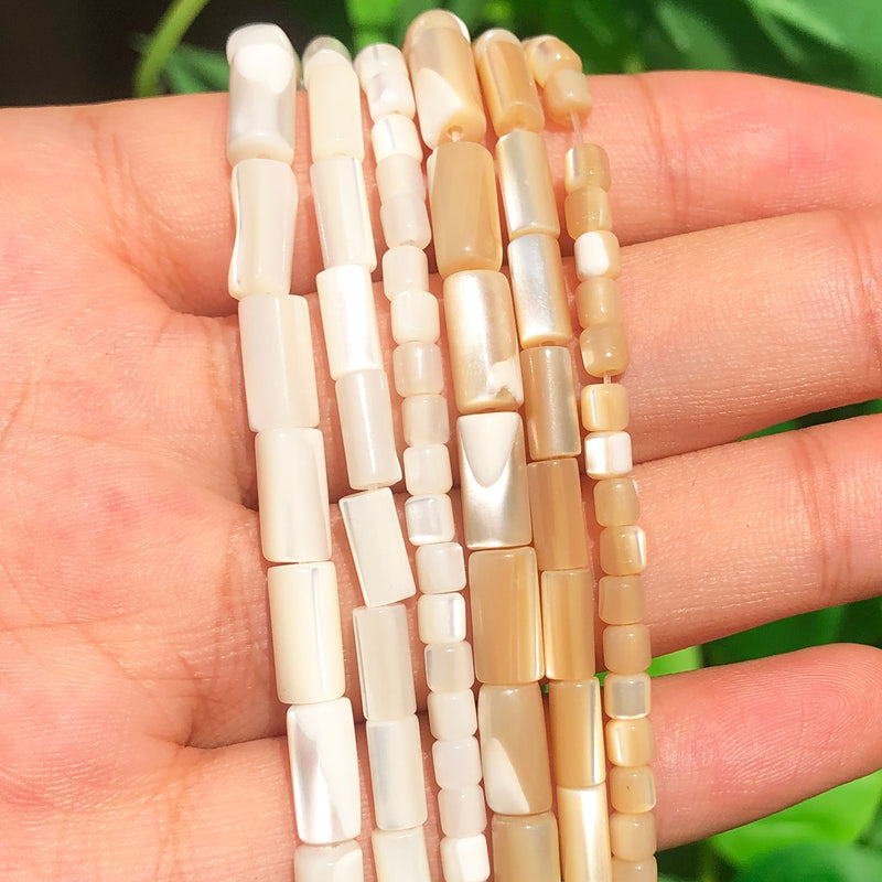 Natural Mother Of Pearl Mop Shell Beads Column White Beige Spacer Beads for Jewelry Making DIY Bracelet Ear Studs Accessories - KiwisLove