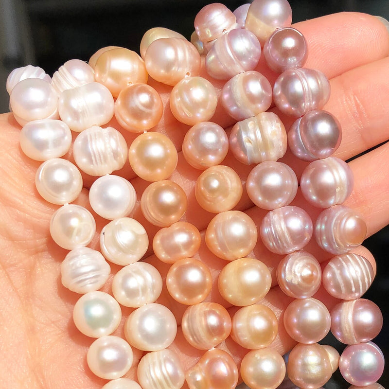 Natural Freshwater Pearl White Pink Purple Oval Punch Pearls Beads for DIY Craft Bracelet Necklace Jewelry Making 15&#39;&#39; Strand