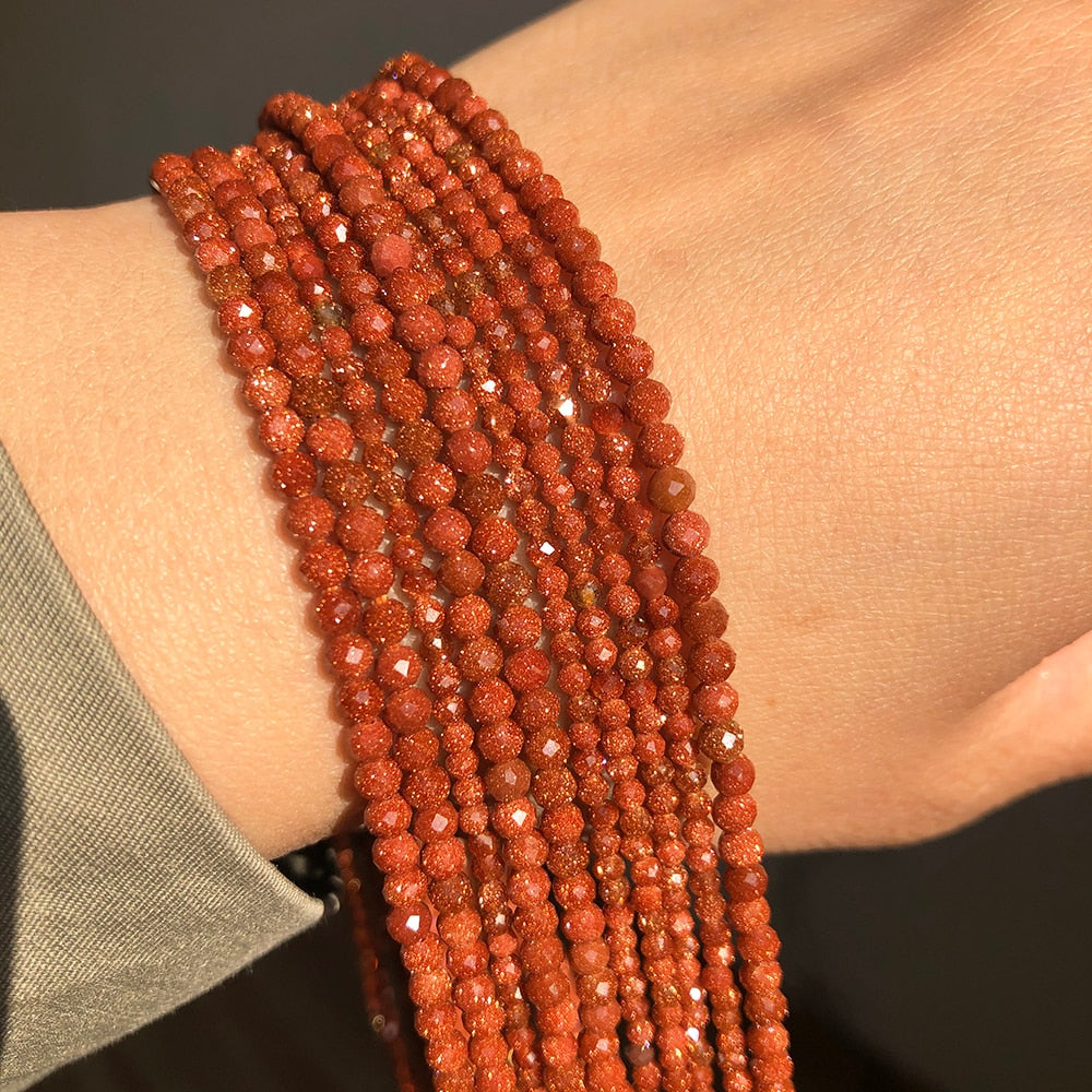 Natural Stone Beads 2 3 4mm Faceted Gold Sand Gem Loose Spacer Beads for Jewelry Making DIY Bracelet Earrings Accessories 15'' - KiwisLove
