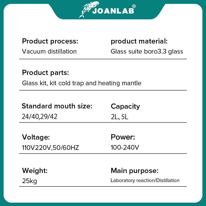JOANLAB Official Store Lab Short Path Distillation Glass Apparatus With Magnetic Stirring And Heating Mantle And Cold trap 2L 5L - KiwisLove