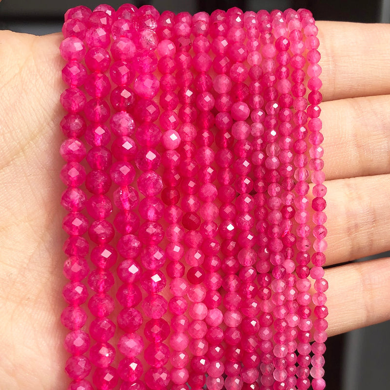 Natural Stone Faceted Fuschia Quartz Crystal Small Beads for Jewelry DIY 2 3 4mm Round Beads Making Bracelet Accessories 15&#39;&#39;