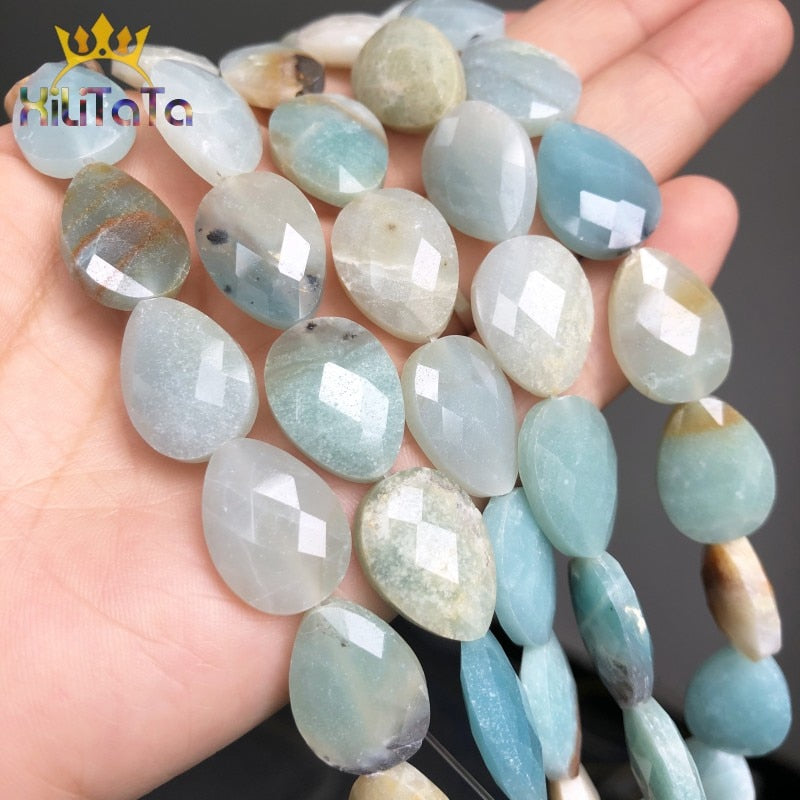 13*18mm Natural Amazonite Beads Water Drop Shape Faceted Loose Stone Beads For Jewelry Making DIY Bracelet Ear Studs Accessories - KiwisLove