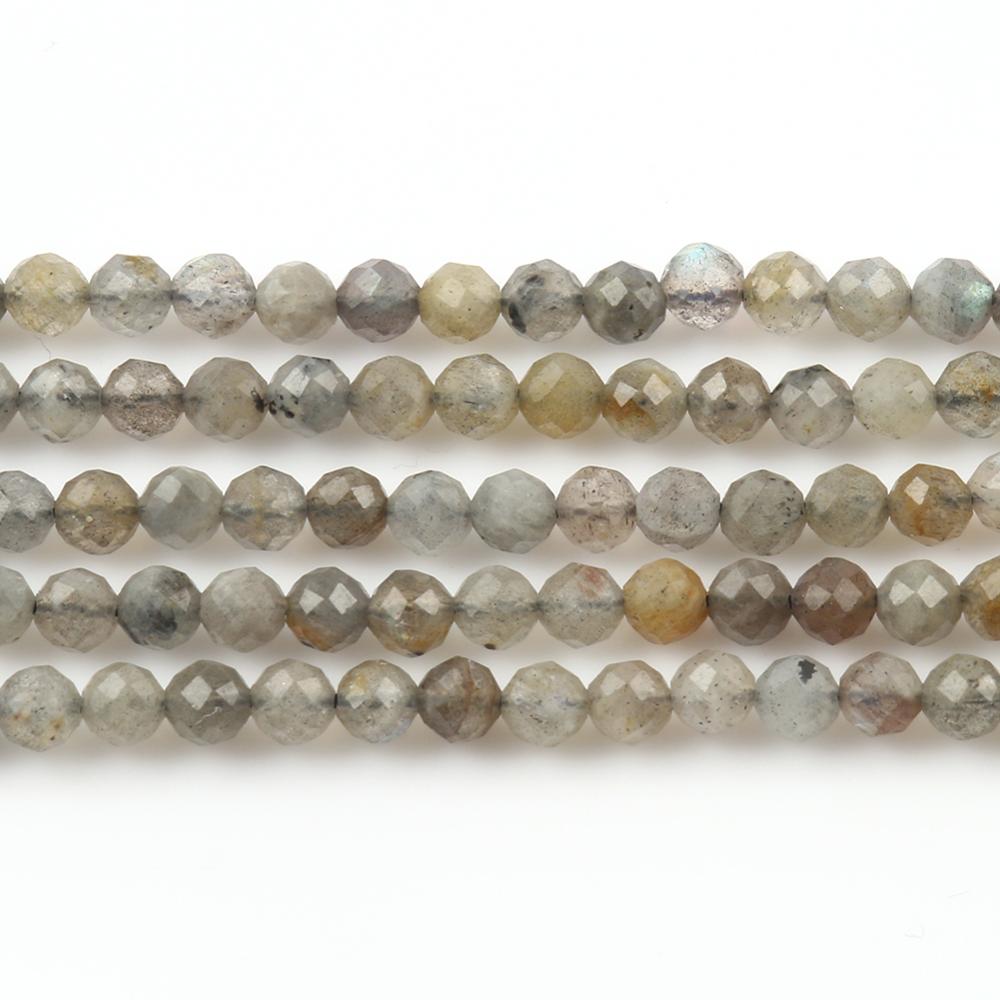 Natural Faceted Grey Labradorite Stone Beads Round Gem Loose Spacer Beads for Jewelry Making DIY Bracelet Accessories 15&#39;&#39;inches - KiwisLove