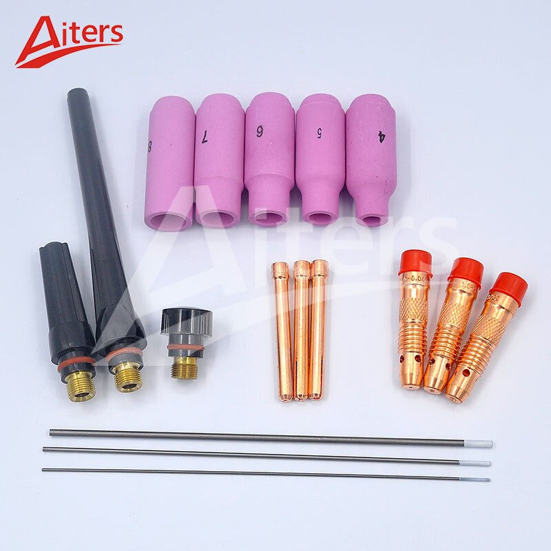 TIG Kit 17PCS Consumables Welding Torch Gasket Back Cap Collet Body Nozzle Kit Tungsten Electrode Use For WP17/18/26 Torch - KiwisLove
