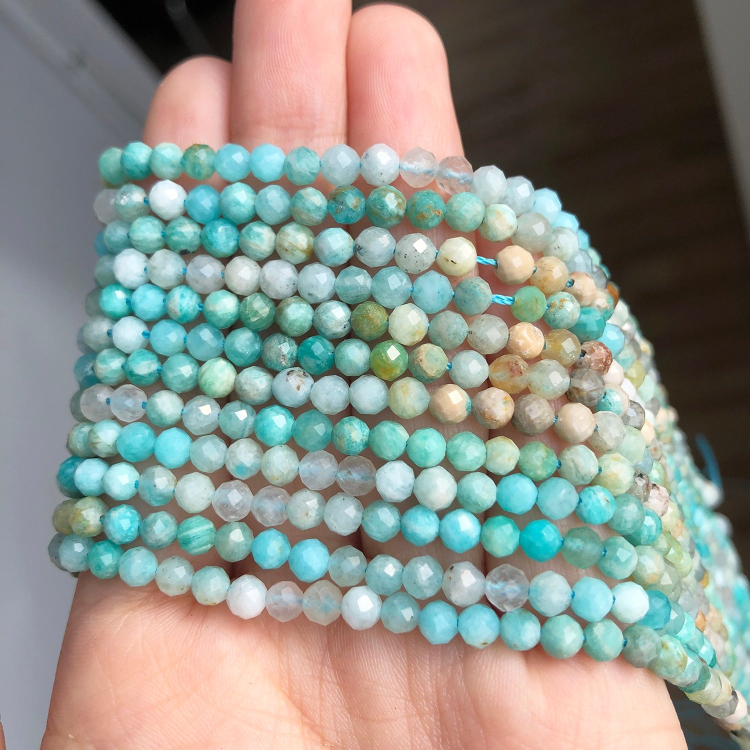 4mm Natural Gem Stone Faceted Blue Amazonite Loose Spacer Beads for Jewelry DIY Making Bracelet Earrings Accessories 15&#39;&#39;Inches - KiwisLove