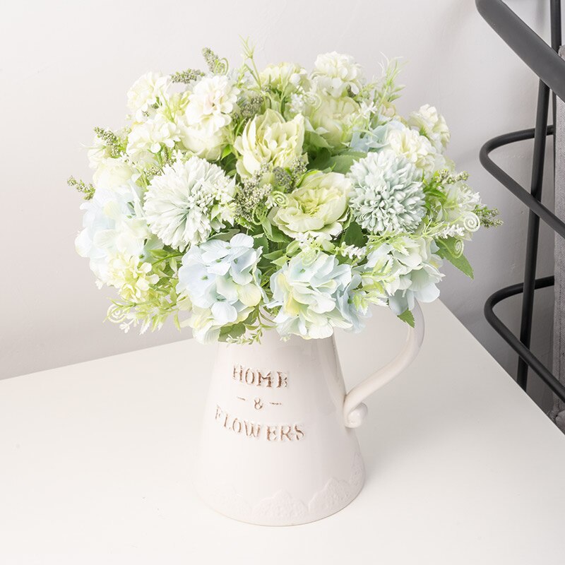 Hydrangea Artificial Flowers Peony Bouquet Silk Ball Blooming Fake Flower Wedding Centerpieces Stage Home Table Decoration Blue - KiwisLove