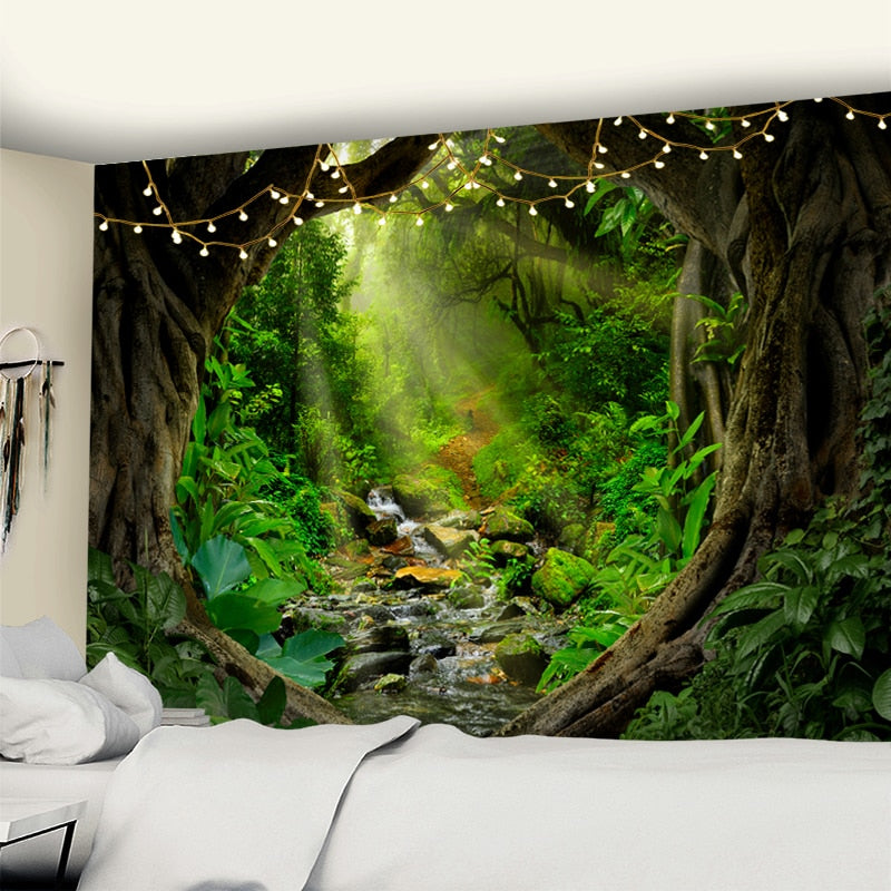 Forest Plant Landscape Tapestry Scenery Wall Hanging Hippie Bedspread Bohemian Psychedelic Tapiz Witchcraft Home Decor - KiwisLove