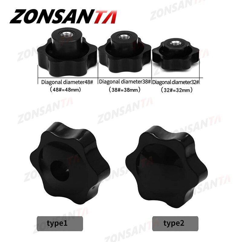 ZONSANTA Plum Bakelite Hand Tighten Nuts M4 M5 M6 M8 M10 Plastic Head Hand Nut Black Handle Thread Star Clamping Knob Manual Nut - KiwisLove