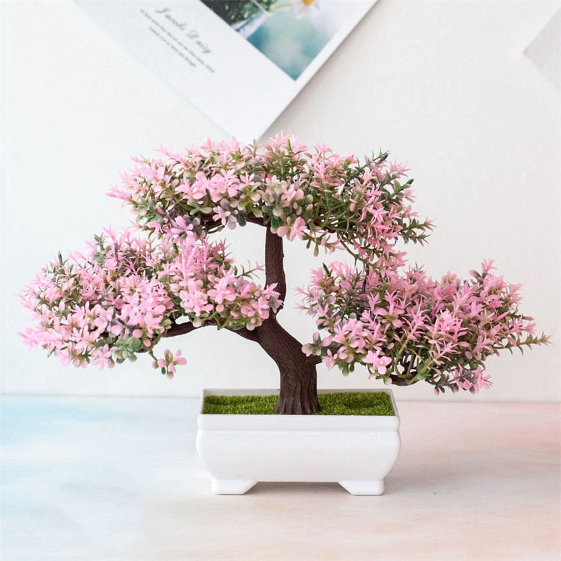Artificial Plastic Plants Bonsai Small Tree Pot Fake Plant Potted Flower Home Room Table Decoration Garden Arrangement Ornaments - KiwisLove