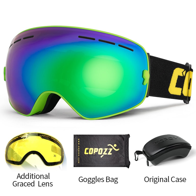COPOZZ Ski Goggles with Case &amp; Yellow Lens UV400 Anti-fog Spherical Ski Glasses Skiing Men Women Snow Goggles + Lens + Box Set - KiwisLove