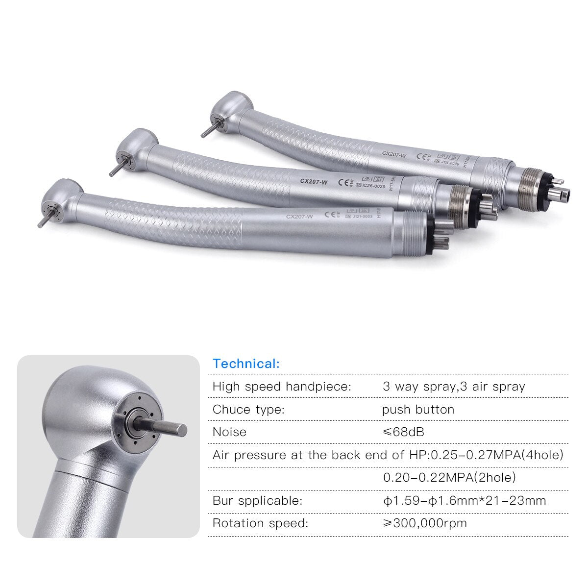 Dental Standard Push Button Turbine Water Spray High Speed Handpiece 4 Holes With Quick Coupling Dentist Tools - KiwisLove