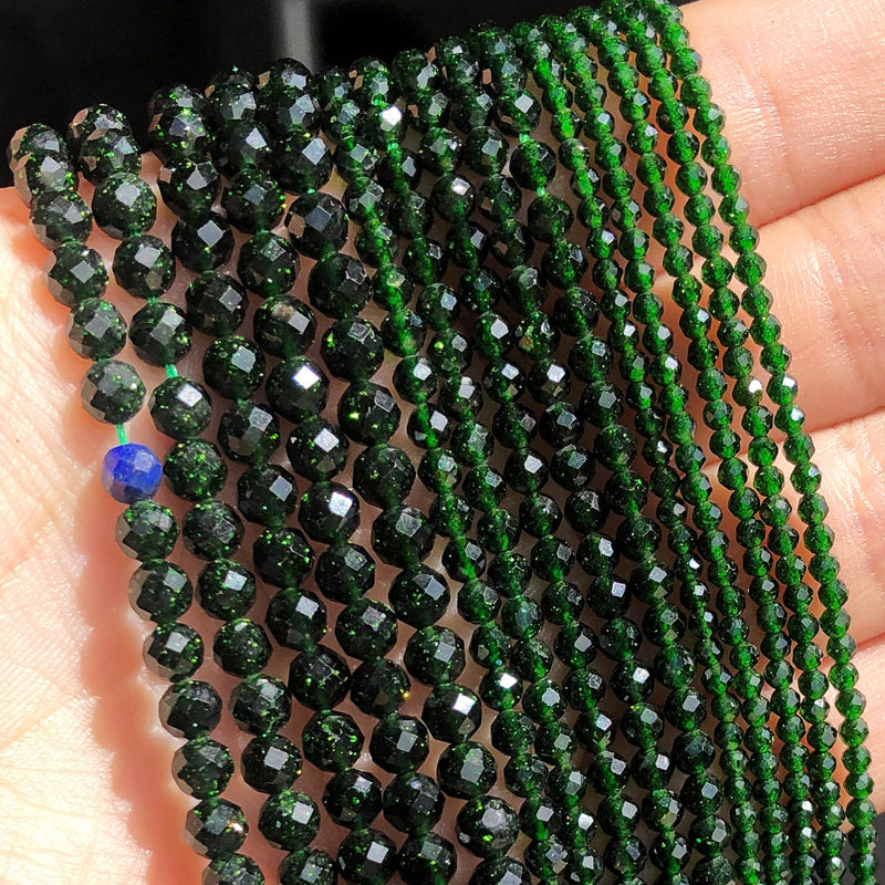 Natural Faceted Green Sand Waist Beads Small 2 3 4 mm Gem Stone Beads for Jewelry Making DIY Bracelet Earrings Accessories 15&#39;&#39;