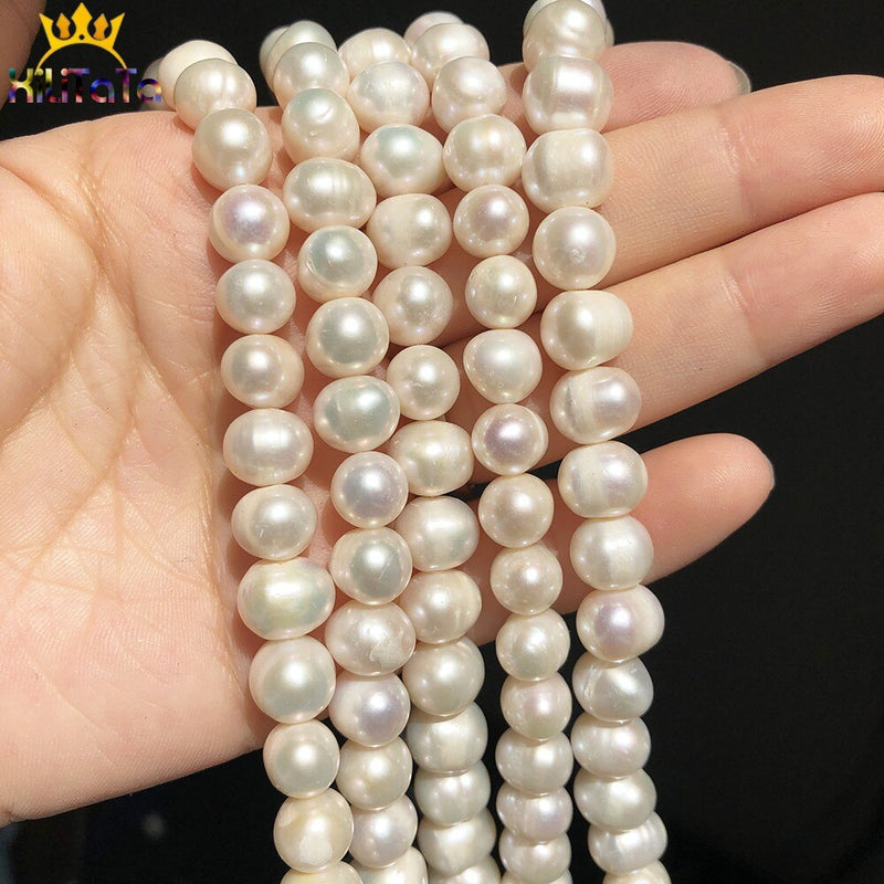 9-10mm High Quality Natural Freshwater Pearls Round Beads For Jewelry Making DIY Bracelet Necklace Accessories 15&#39;&#39; Strands