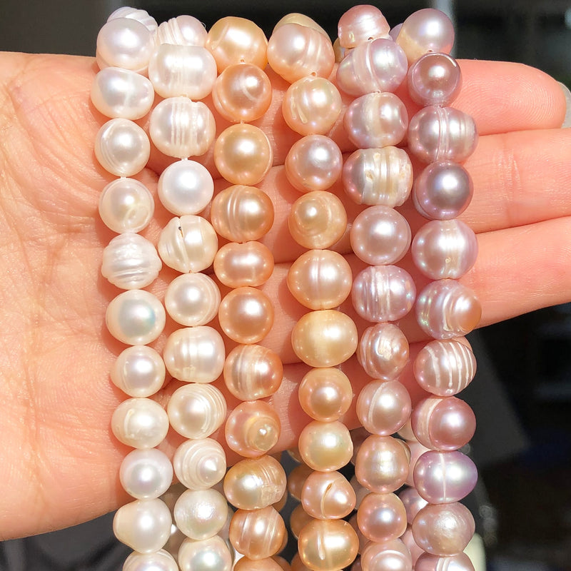 Natural Freshwater Pearl White Pink Purple Oval Punch Pearls Beads for DIY Craft Bracelet Necklace Jewelry Making 15&#39;&#39; Strand