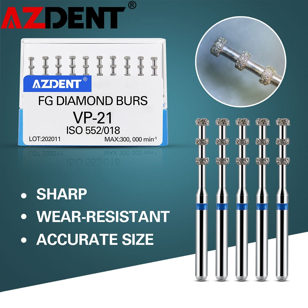 AZDENT Dental FG Diamond Burs For High Speed Handpiece VP-21 Preparation Depth Marking Medium Grit 1.6mm Max.300000rpm/min - KiwisLove