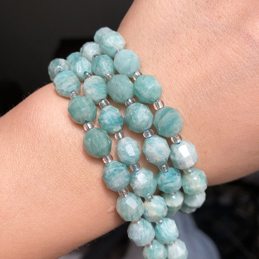 Natural Faceted Genuine Amazonite Loose Stone Beads For Jewelry Making Round Spacer Beads DIY Bracelet Accessories 15&#39;&#39; 7.5&#39;&#39; - KiwisLove