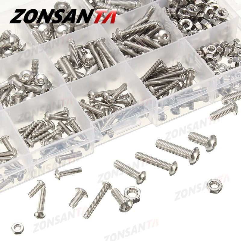 ZONSANTA 440pcs Bolts and Nuts Set M3 M4 M5 Stainless Steel Hex Socket Button Head Cap Screws Bolts Nuts Assortment Kit Screw - KiwisLove