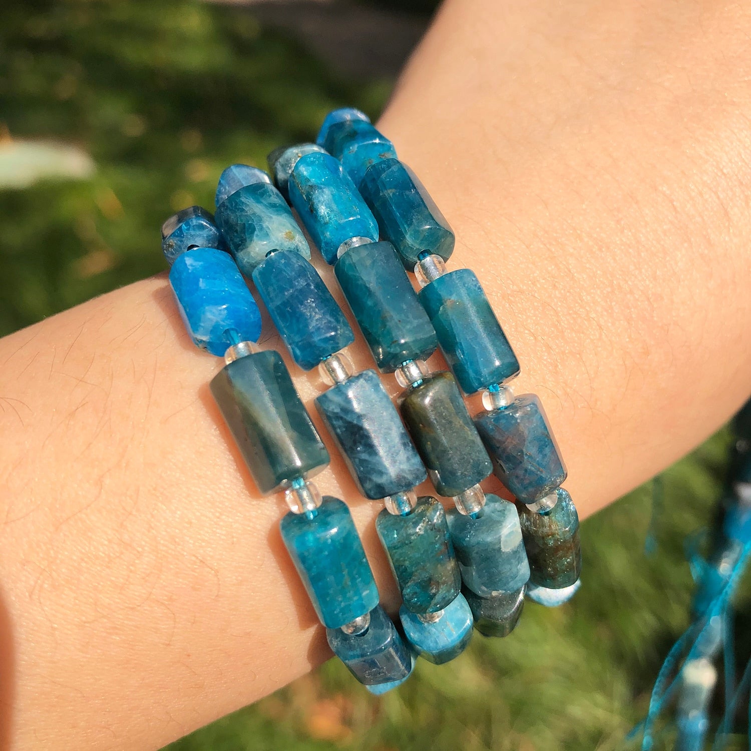 Natural Stone Column Shape Faceted Blue Apatite Loose Spacer Beads for Jewelry DIY Making Charms Bracelet Earrings Accessories - KiwisLove