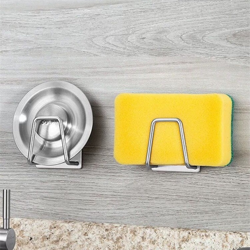 Kitchen Stainless Steel Sink Sponges Holder Self Adhesive Drain Drying Rack Kitchen Wall Hooks Accessories Storage Organizer - KiwisLove