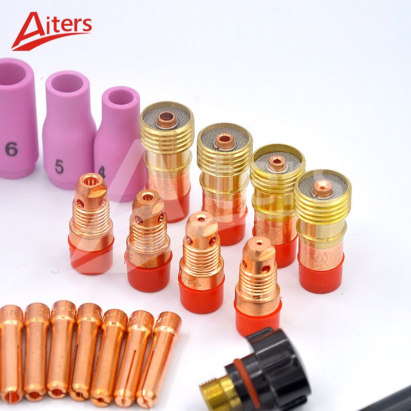 TIG Welding Torch 55PCS For WP-17/18/26 Stubby Gas Lens Pyrex Glass Cup Collet and Alumina Ceramic Nozzle Cups - KiwisLove