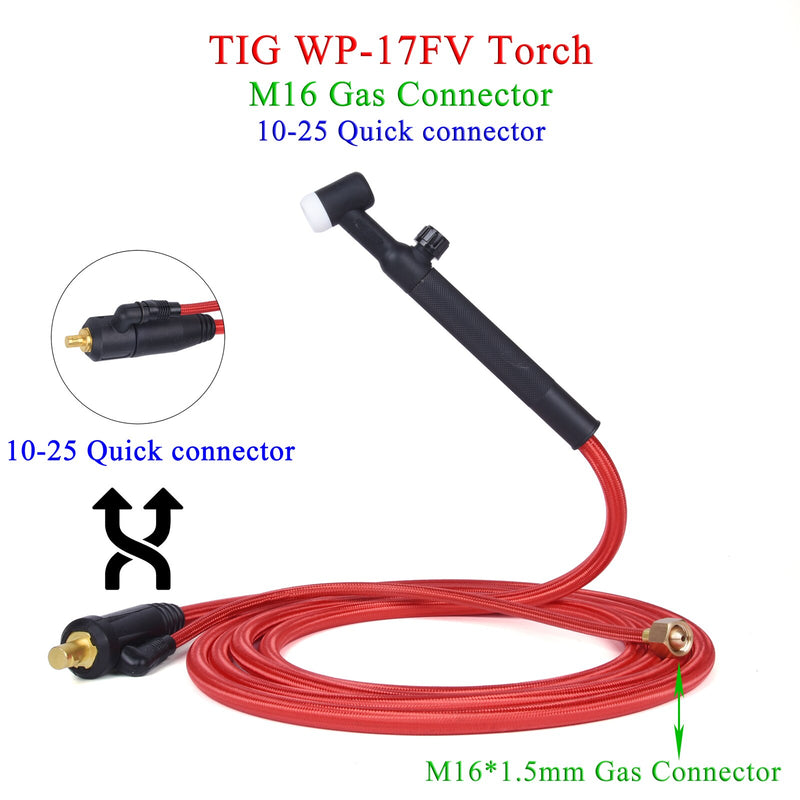4M/13ft 7.8M/25.6ft WP17F 17FV TIG Welding Torch Soft Hose Cable Wires M16*1.5mm Gas Connector DKJ 10-25 35-50 Power Connector - KiwisLove