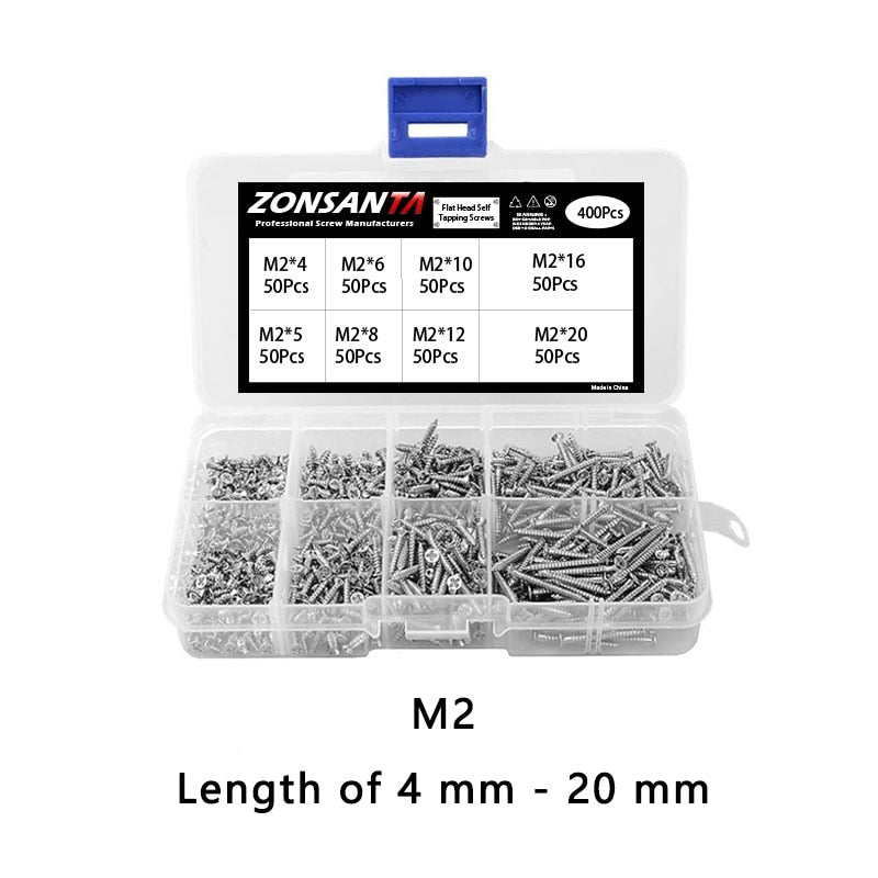 ZONSANTA M2 M3 M4 Self Tapping Screw Cross Countersunk Head Wood Screw Set 304 stainless steel Phillips Flat Head Screws DIY - KiwisLove