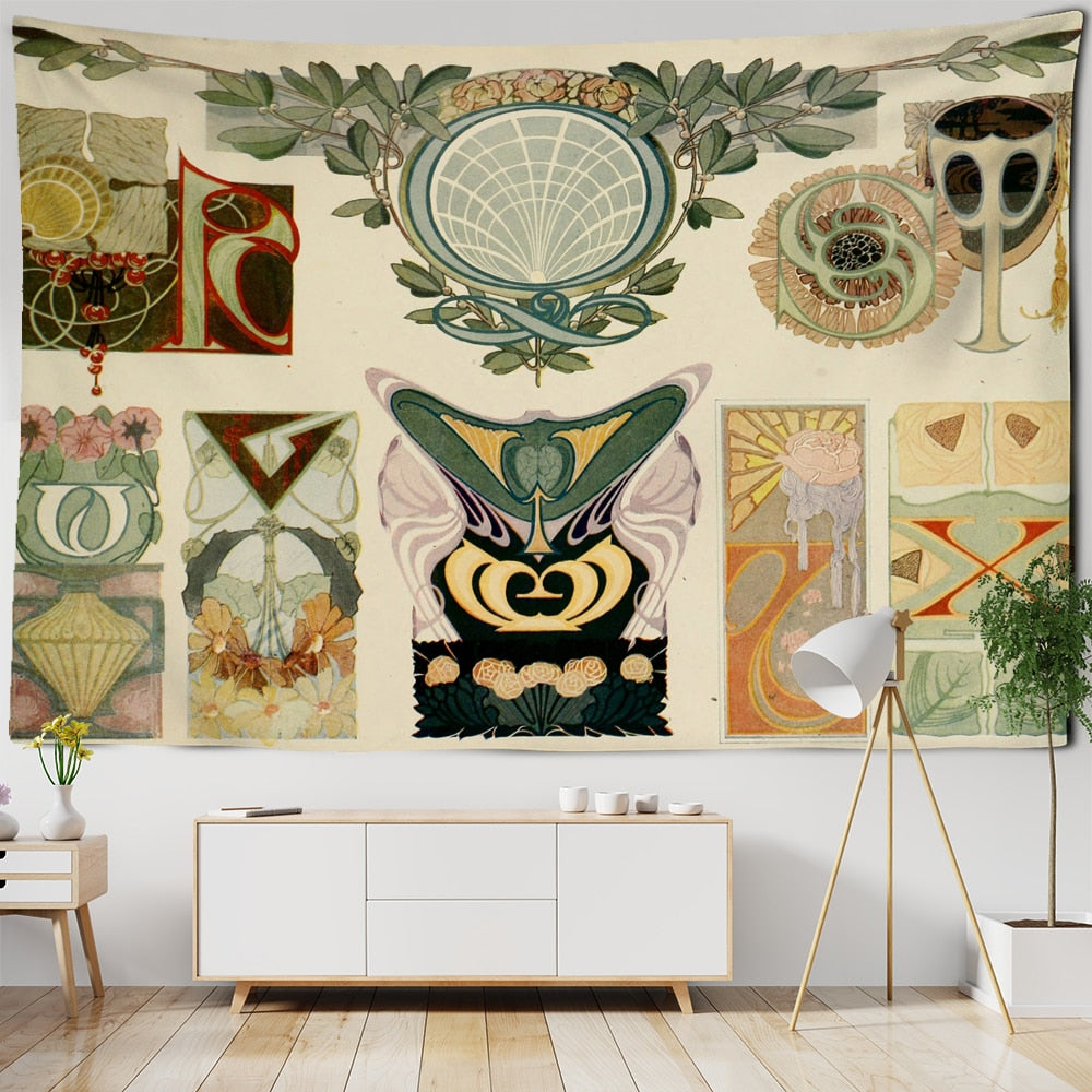 Plant Cactus Tapestry Wall Hanging Psychedelic Witchcraft Moon Starry Sky Mushroom Illustration Hippie Boho Style Home Decor - KiwisLove