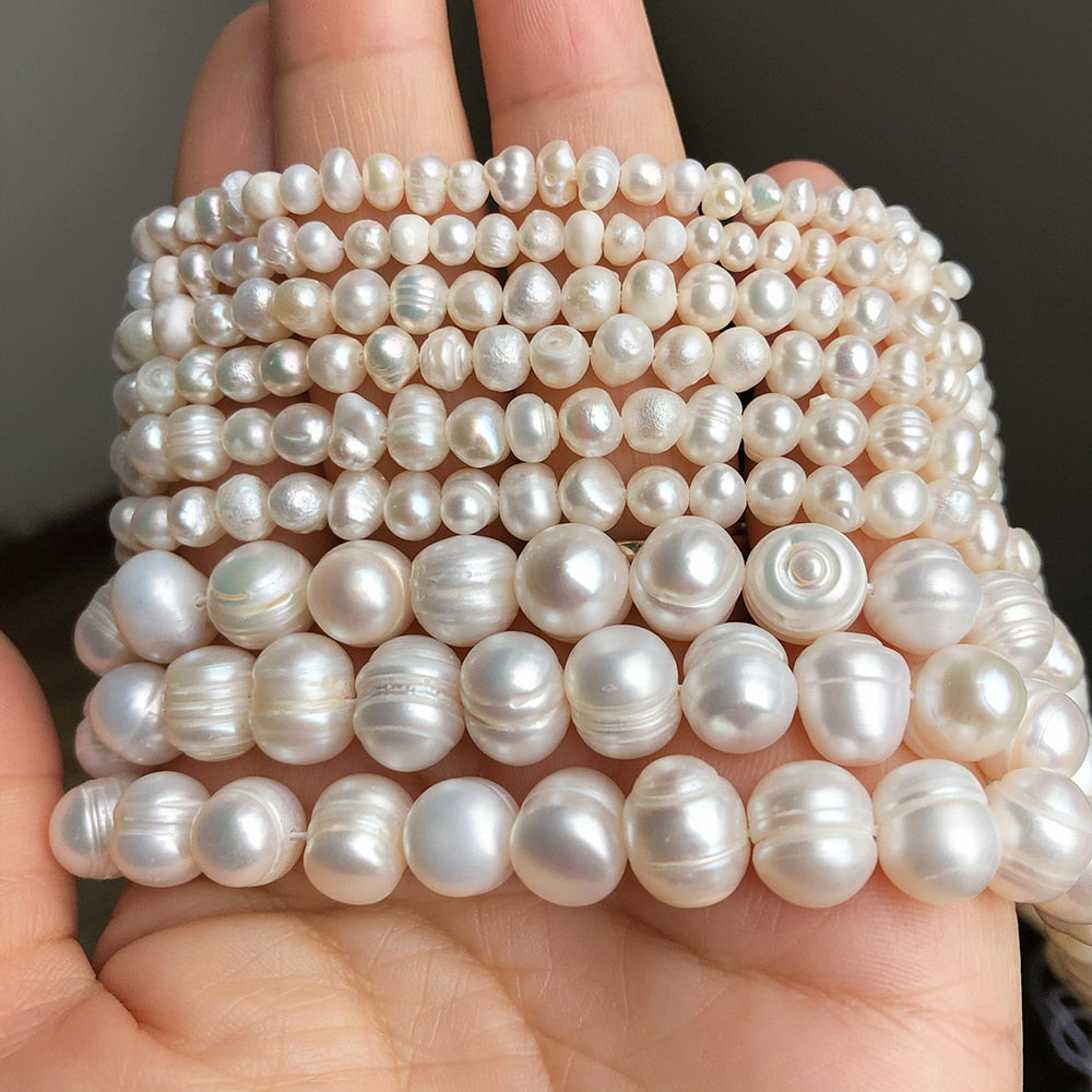 Natural White Freshwater Pearls Beads Irregular Round Cultured Pearls For DIY Women Handmade Bracelet Accessories 15&#39;&#39;inches - KiwisLove