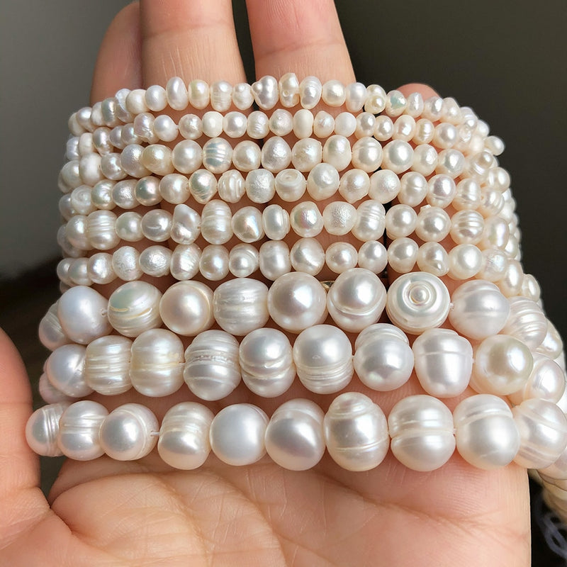 Natural White Freshwater Pearls Beads Irregular Round Cultured Pearls For DIY Women Handmade Bracelet Accessories 15&#39;&#39;inches