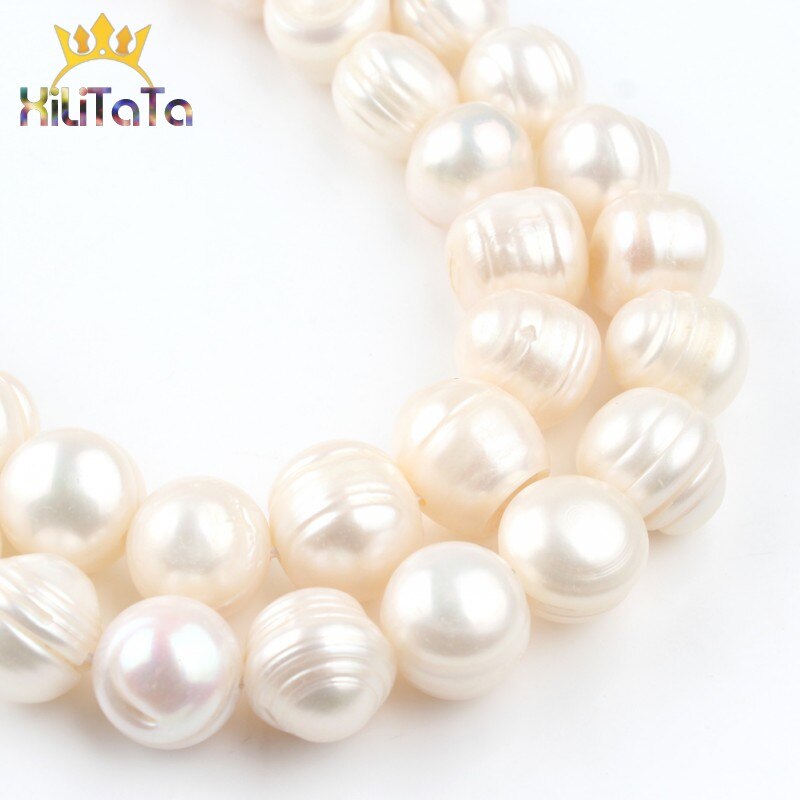 12-13mm AAA Natural Freshwater Pearl Round Beads Genuine White Pearls Beads For Jewelry Making DIY Bracelet Accessories 15'' - KiwisLove