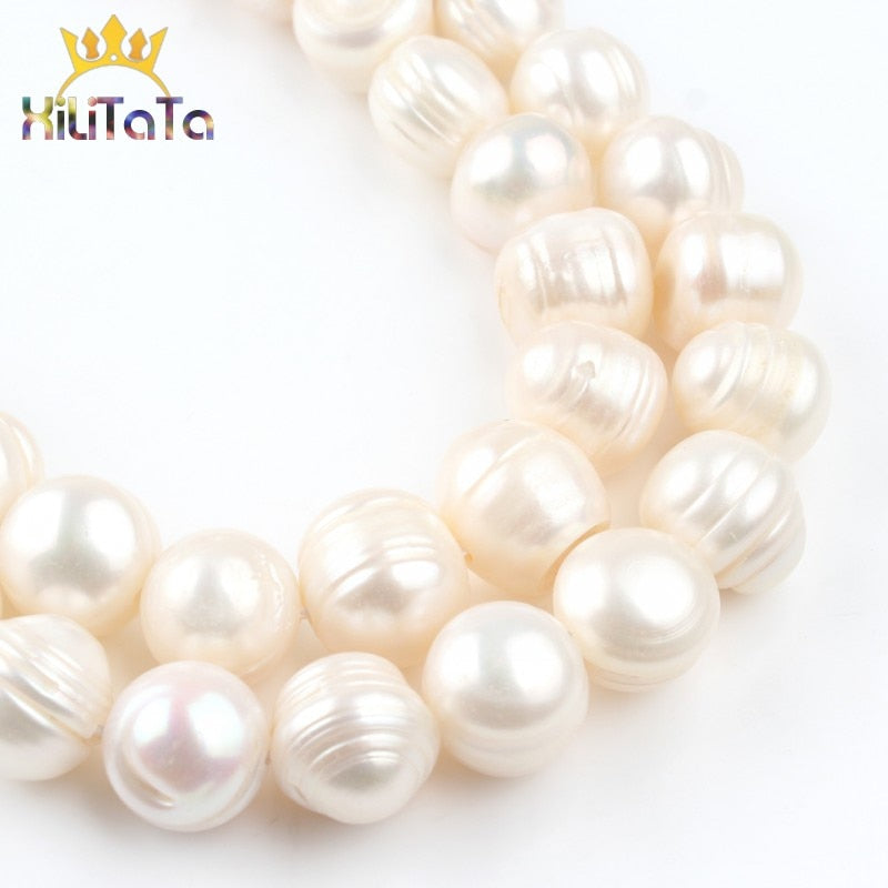 12-13mm AAA Natural Freshwater Pearl Round Beads Genuine White Pearls Beads For Jewelry Making DIY Bracelet Accessories 15&#39;&#39; - KiwisLove