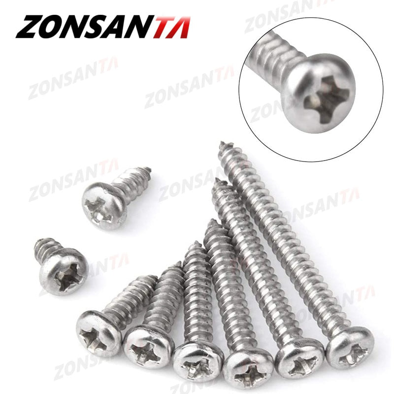 ZONSANTA 460Pcs M2 M3 M4 Phillips Round Head Self tapping Screw Set Stainless steel Pan Head Wood Screws Assortment Kit - KiwisLove