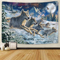 Running wolves Holy Animals Tapestry Decoration Wall Hanging Lion Wolf Tiger Pattern Background Wall Tapestry Home Textile - KiwisLove