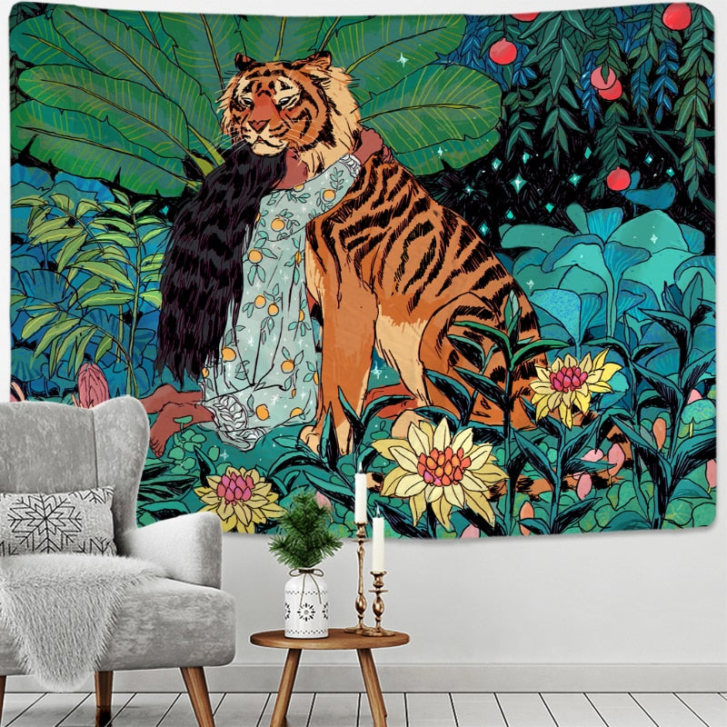 Forest Animal Tapestry Wall Hanging Mysterious Flowers Moon Ocean Landscape Bohemian Mandala Home Room Decor - KiwisLove