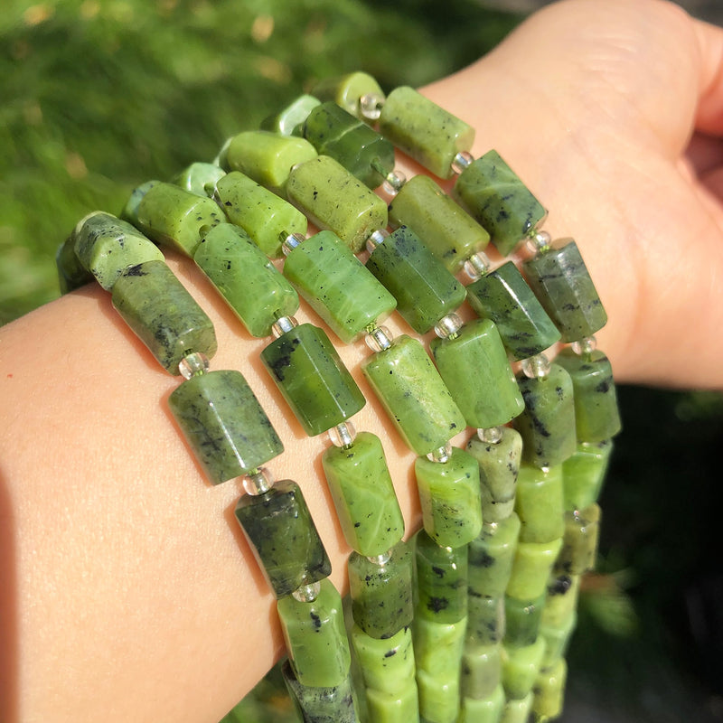 Natural Stone Column Shape Faceted Green Canadian Jades Loose Beads for Jewelry DIY Making Charms Bracelet Earrings Accessories - KiwisLove