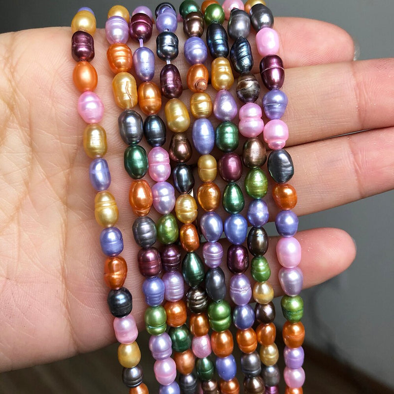 Natural Rice Shape Freshwater Cultured Pearls Beads 5-6mm