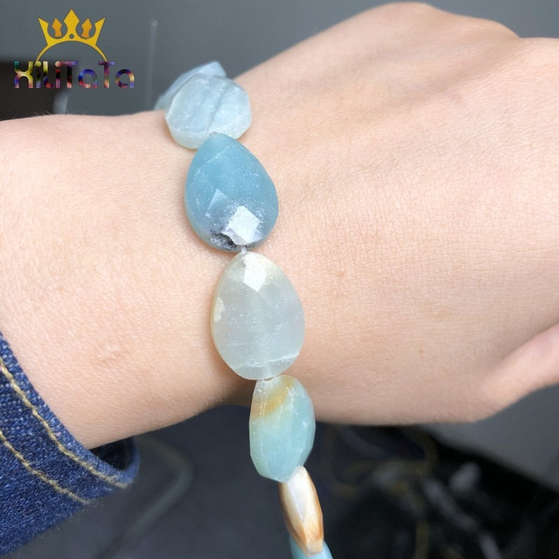 13*18mm Natural Amazonite Beads Water Drop Shape Faceted Loose Stone Beads For Jewelry Making DIY Bracelet Ear Studs Accessories - KiwisLove