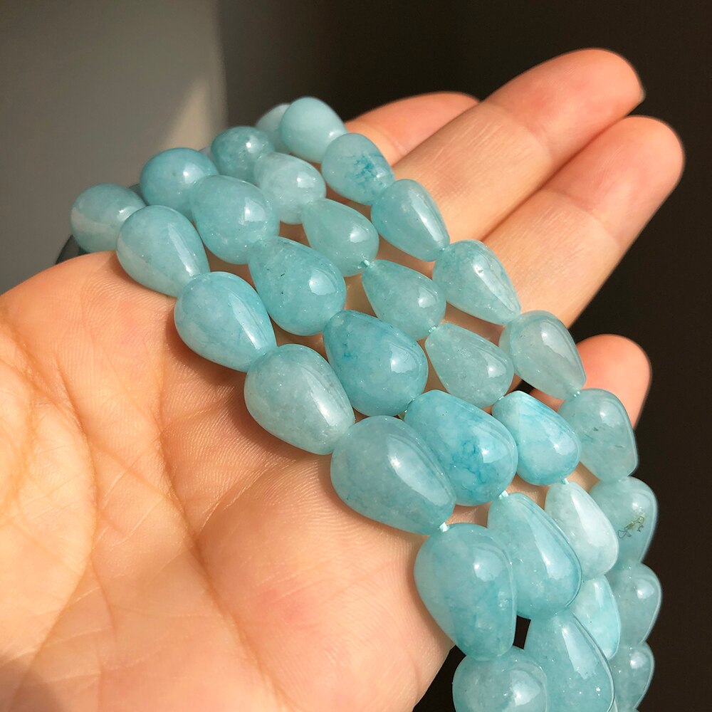 Blue Amazonite Stone Beads Water Drop Loose Spacer Beads For Jewelry Making DIY Bracelet Accessories 15&#39;&#39;inches 8*12mm 10*14mm - KiwisLove
