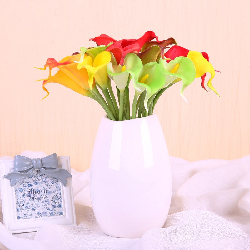 10Pcs PU Artificial Flowers Calla Lily Real Touch Bridal Bouquet High Quality Fake Flower Wedding Home Table Decoration Autumn - KiwisLove