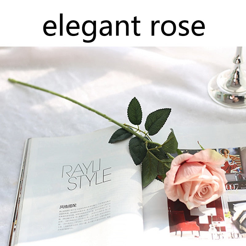 5Pcs 51cm Long Branch Flowers Bouquet Beautiful White Silk Roses Artificial Flowers Wedding Home Table Decor Arrange Fake Flower - KiwisLove