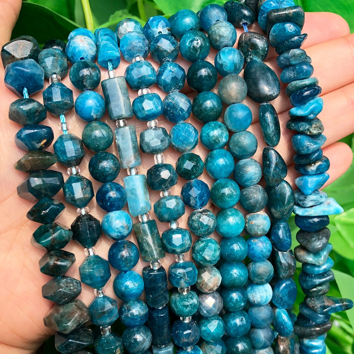 Natural Stone Blue Apatite Gem Beads Round Irregular Faceted Rondelle Loose Beads For Jewelry Making Diy Bracelets Accessories - KiwisLove