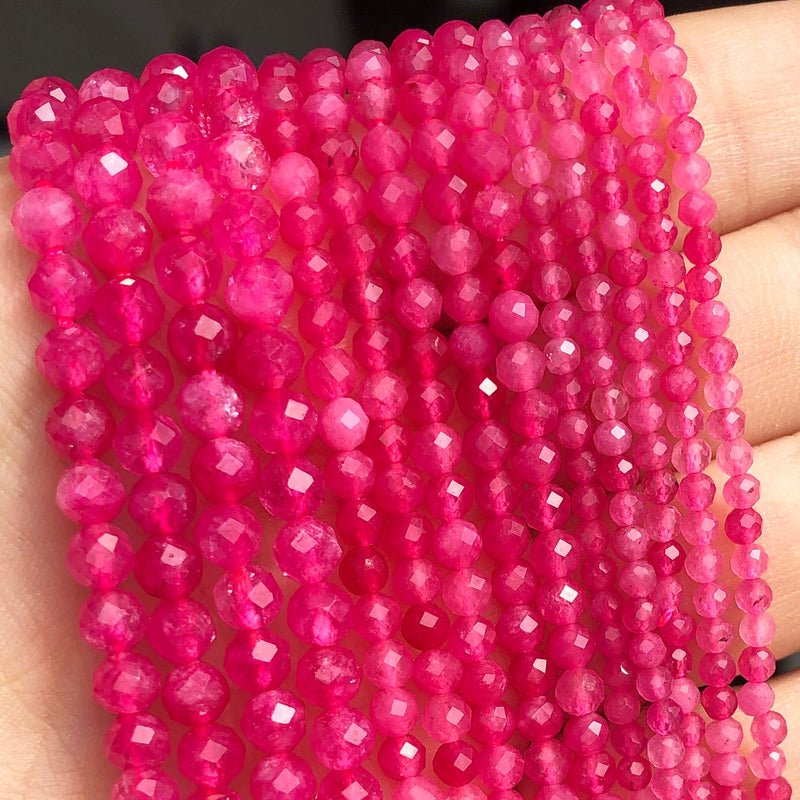 Natural Stone Faceted Fuschia Quartz Crystal Small Beads for Jewelry DIY 2 3 4mm Round Beads Making Bracelet Accessories 15&#39;&#39;