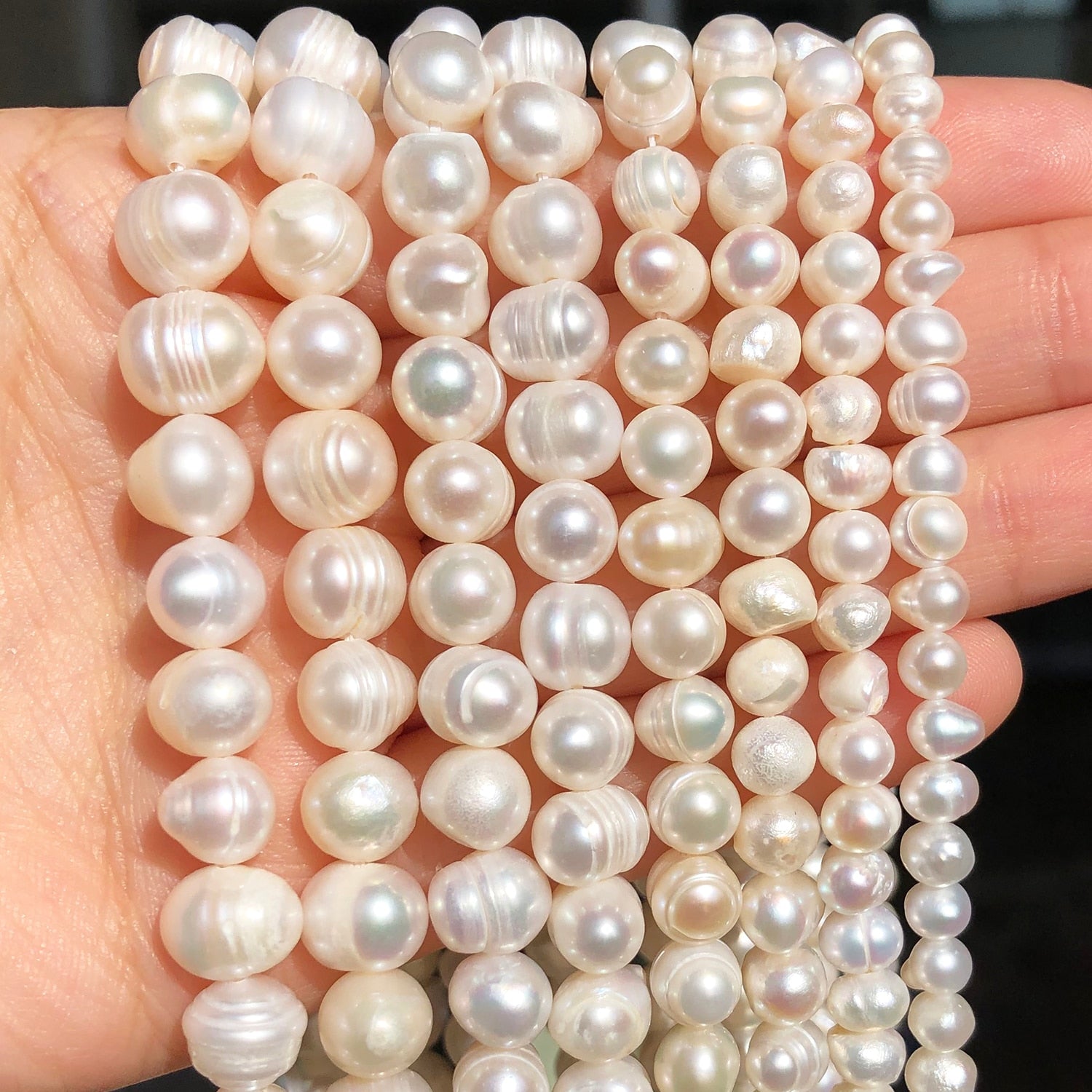 3-9mm Natural White Freshwater Pearls Punch Pearl Beads for DIY Women Elegant Necklace Bracelet Jewelry Making 15'' Wholesale - KiwisLove