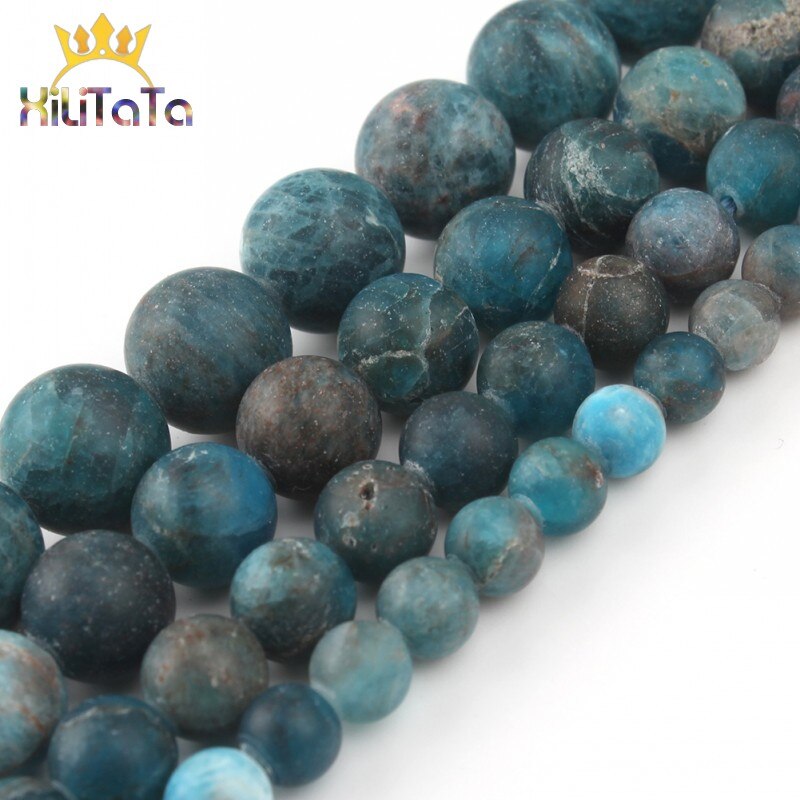 Frosted Matte Blue Apatite Stone Beads Natural Genuine Round Loose Spacer Beads For Jewelry Making DIY Bracelet 15&#39;&#39; 6 8 10 12mm