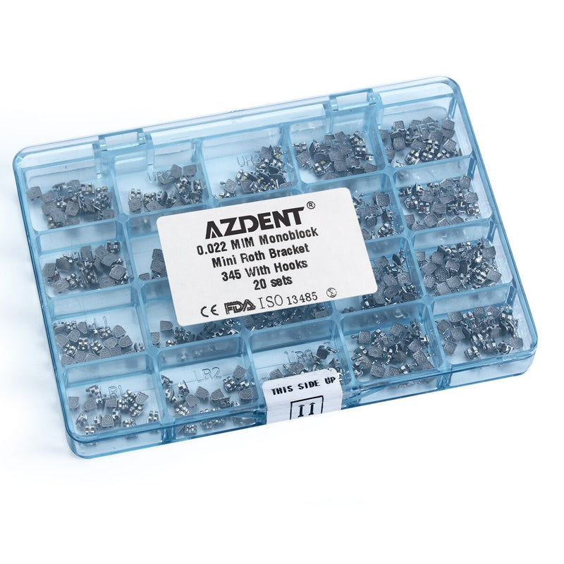 20 Pcs /Set 20Sets/Box  AZDENT Dental Orthodontic Metal Bracket Monoblock Mini MBT/Roth 022/018 345 Hooks - KiwisLove