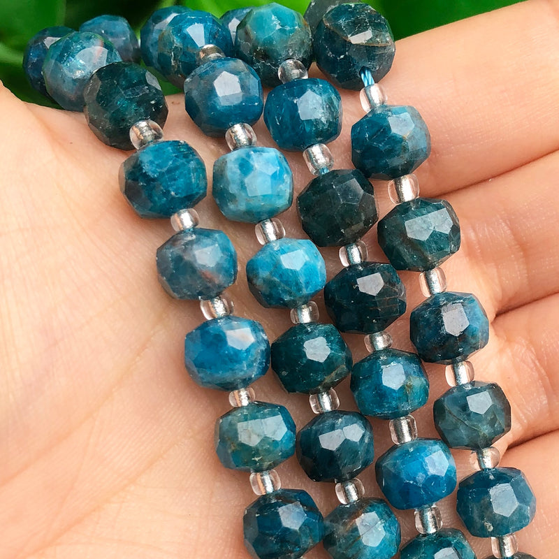 Natural Faceted Blue Apatite Gem Stone Beads Column Shape Loose Beads for Jewelry Making DIY Charms Bracelet Accessories 7.5&#39;&#39;